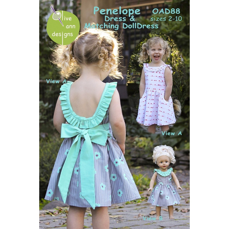 Penelope Dress and Matching Doll Dress Sewing Pattern by Olive Ann Designs Size 2-10