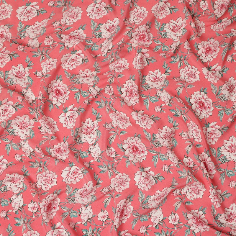 Soft Pink Blush Floral Printed Pure Silk Crepe Fabric Lightweight Elegant Dress Material 110cm Width Premium Quality Soft Finish Indian Origin - 1104836