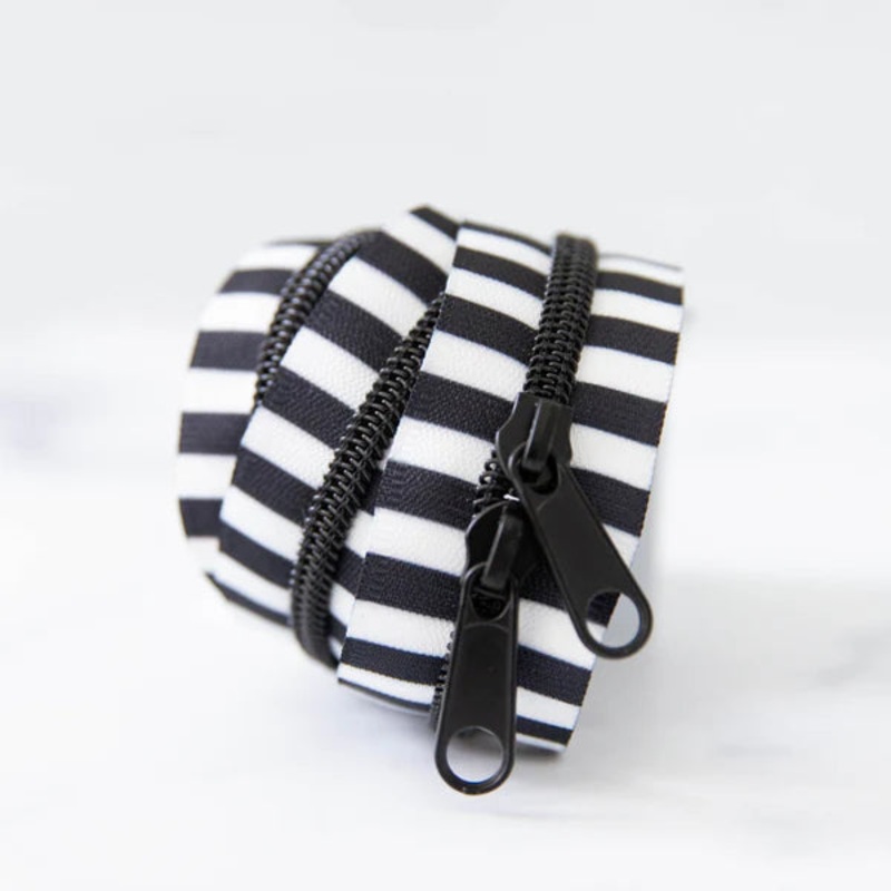 Stitch Supply Co. - Black & White Striped Zipper in Black - 30"