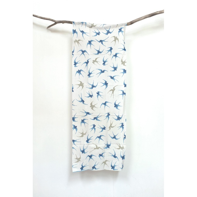 Shokunin Collection Hand-printed Chusen Japanese Tenugui Kazetsumugi Fabric - Tsubame 48 blue - panel