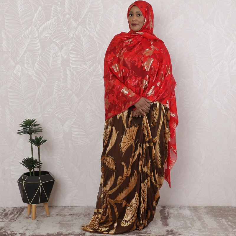 Vibrant Cerise Floral Silk Chiffon Garbasaar Fabric, 110 cm Wide French Opulence in Textile Craft- Piece of 2.0 Mtrs-D18663