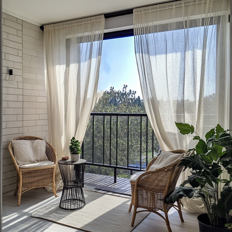 Sheer Linen Outdoor Apartment Balcony Curtains 100% Natural Linen with Rod Pocket or Metallic Grommets