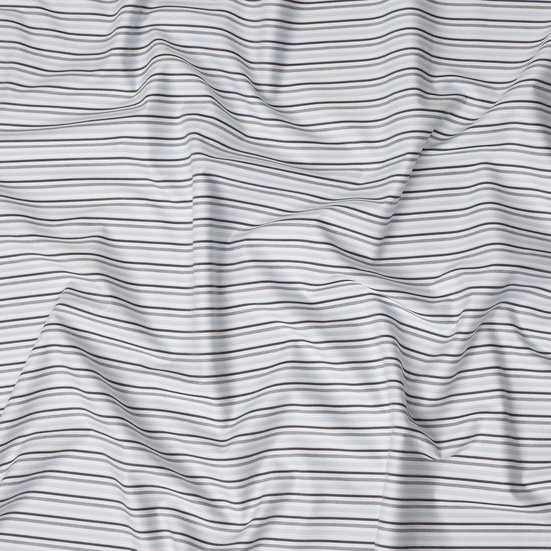 White Grey Striped Blended Cotton Shirting Fabric Soft Woven Linear Design Breathable Apparel Material 150 Cms Width Made in India-D27422