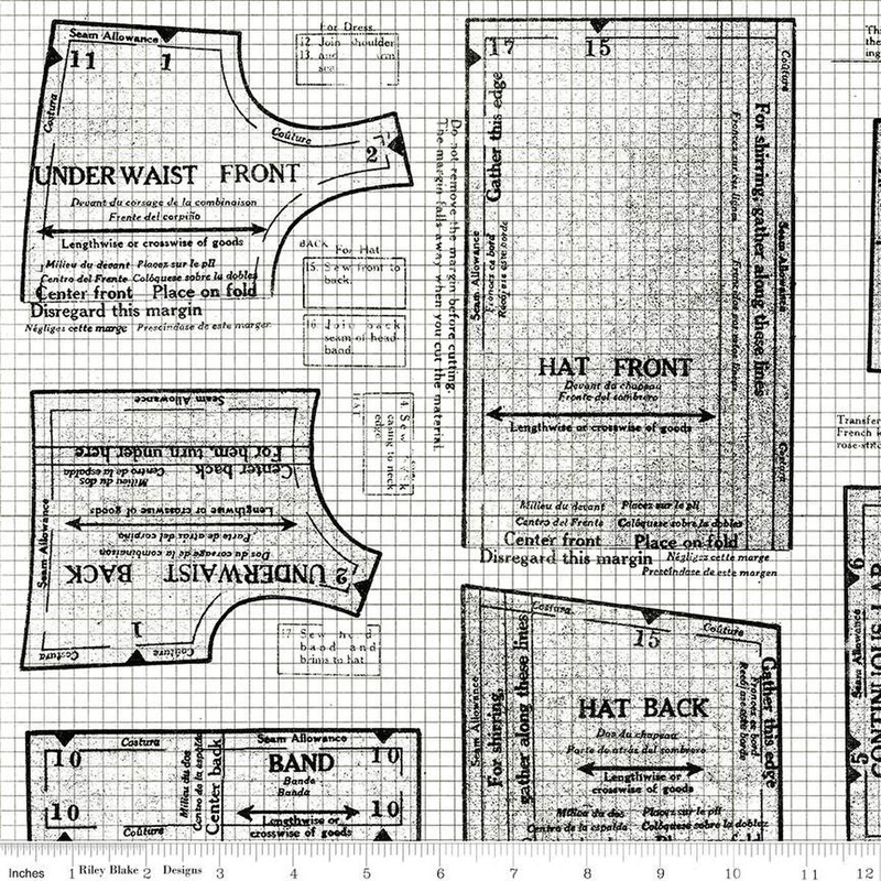 Fabric Riley Blake White Doll Pattern Sew Journal 108" Wide Back by the Quarter Yard WB13897-WHITE