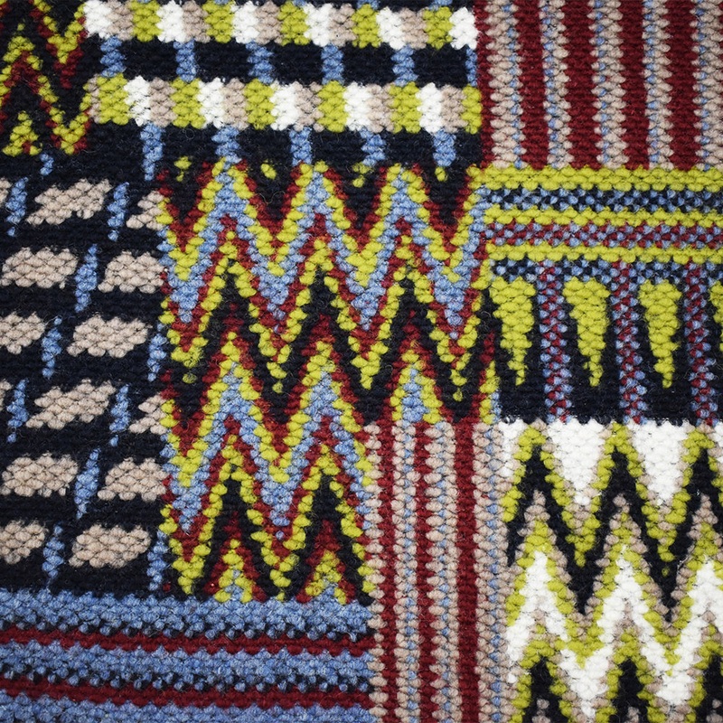 Navy-Red-Multi Italian Boiled Wool-Poly Tribal Pattern Textured Knit Coating Fabric