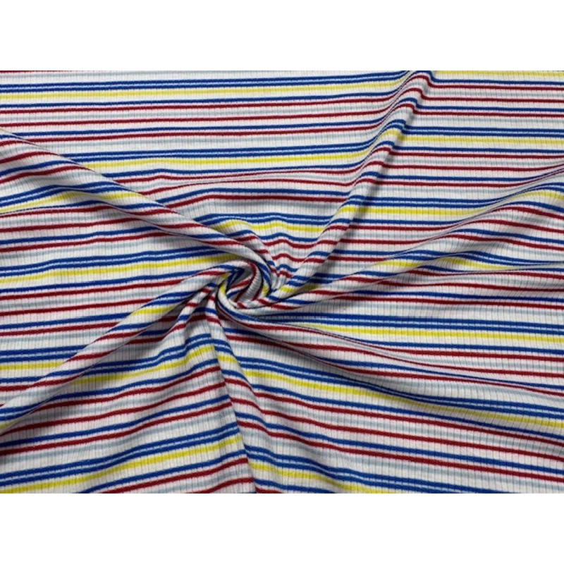 Stripe 4x2 Rib Knit Print #533 Multi-Color Polyester Spandex Stretch 190GSM Apparel Fabric 58"-60" Wide By The Yard