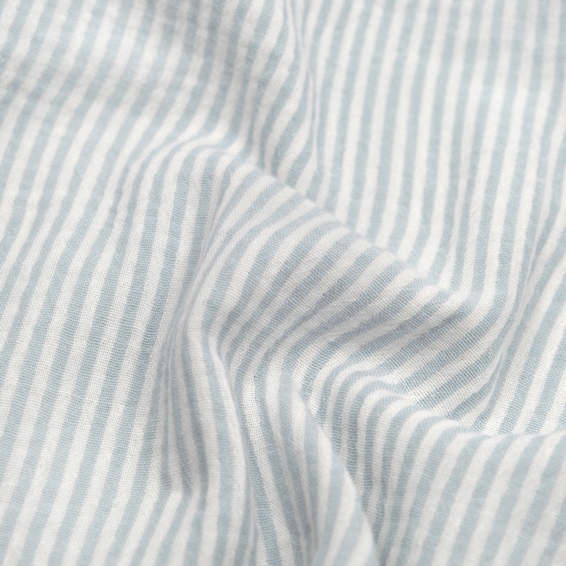 Striped Organic Cotton Double Gauze - White/Robin Egg
