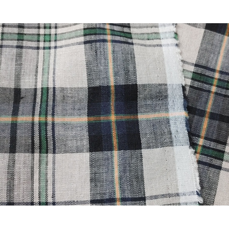100% Linen Fabric in Medium Weight with Classic Plaid Design 7155 Beige