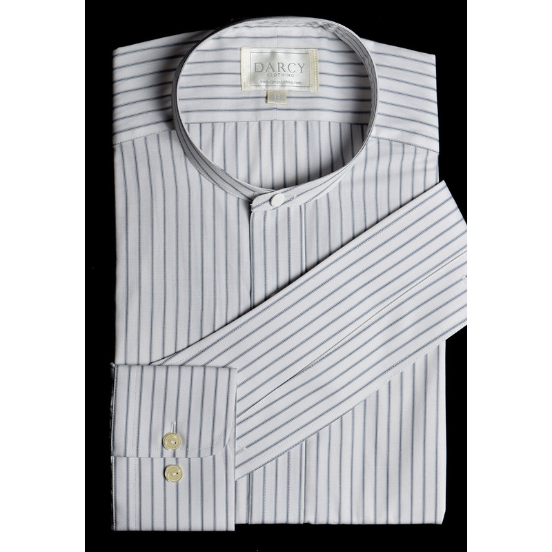 Replica Striped Fabric Neckband Tunic Shirt with Separate Collar (SH185) - Colour 74 - Blue/Grey Stripe