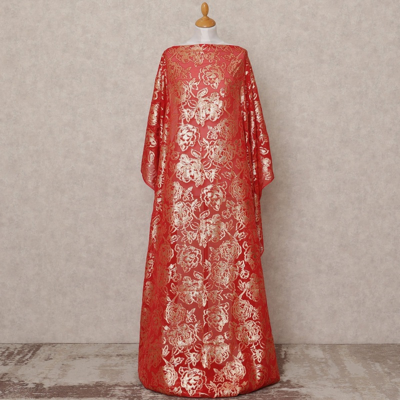 Red Somali Premium Silk Chiffon Dirac Fabric with Metallic Lurex 3.5 Mtrs, Width 140 Cms, Made in South Korea-D24575