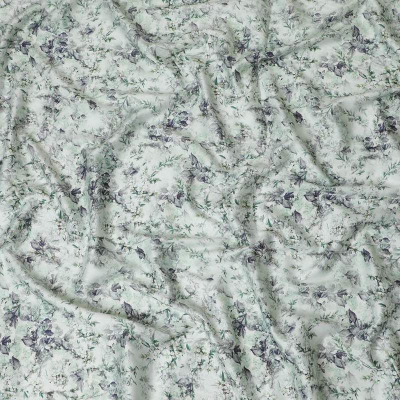 Sage Garden Floral Cotton Lawn Fabric - Serene Print, 110cm Wide, Purchase Online-D18007