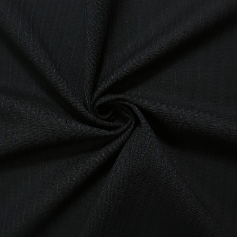 Black-Blue Tropical Wool Poly Stripe Woven Shirting Fabric