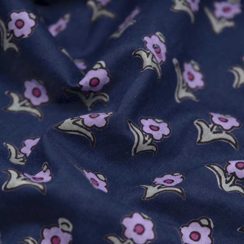 Bloom Block Printed Organic Cotton Batiste - Dark Denim/Purple/Sage