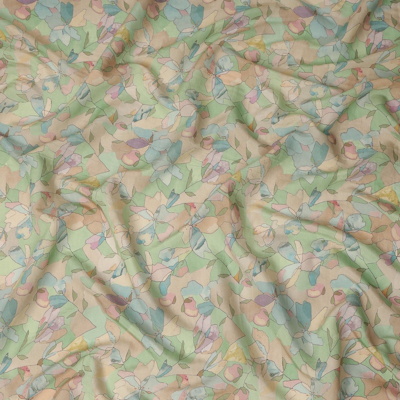 Sage Green Pastel Floral Printed Viscose Crepe Fabric Soft Lightweight Textured Abstract Botanical Flower Pattern Dress Sewing Craft Fabric 110 Cms Width Made In India-D28326