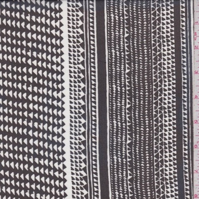 Black/White Tribal Stripe Silk Chiffon Fabric