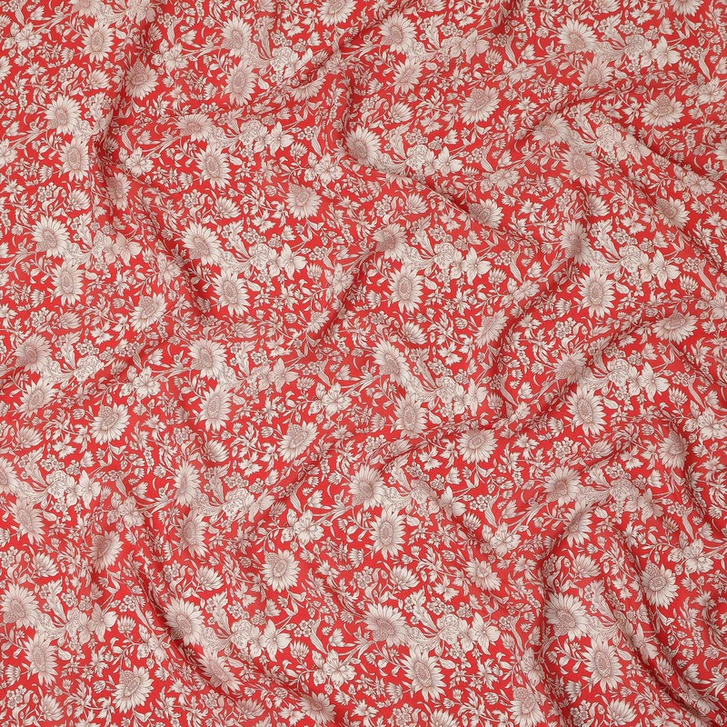 Red Floral Printed Silk Crepe Fabric Soft Lightweight Breathable Material for Dressmaking Sewing Apparel Craft Use 110 Cms Width India Origin-D27293