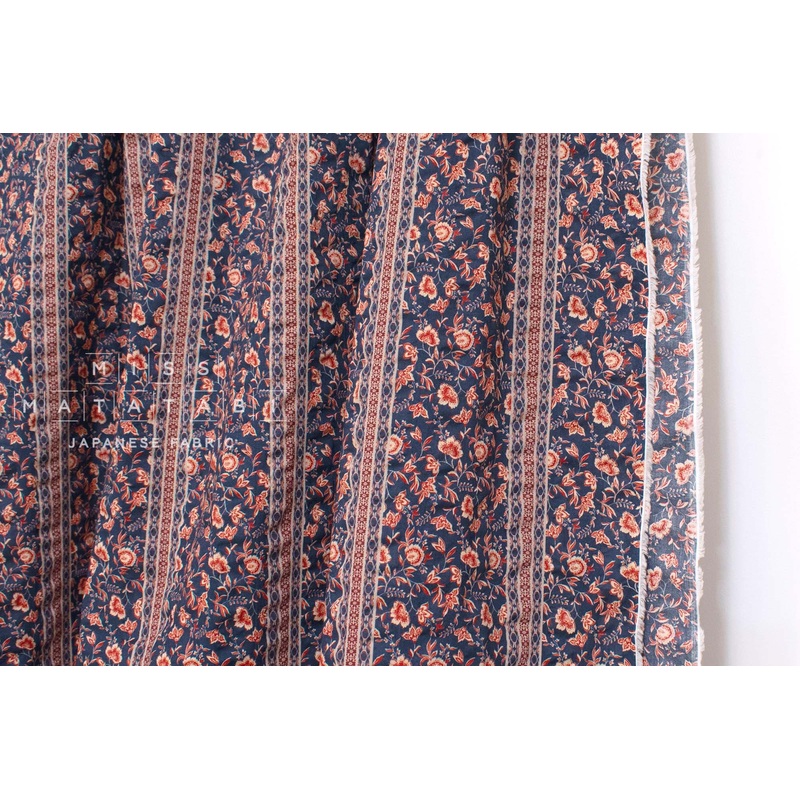 Vertical Floral Ripple - navy, red