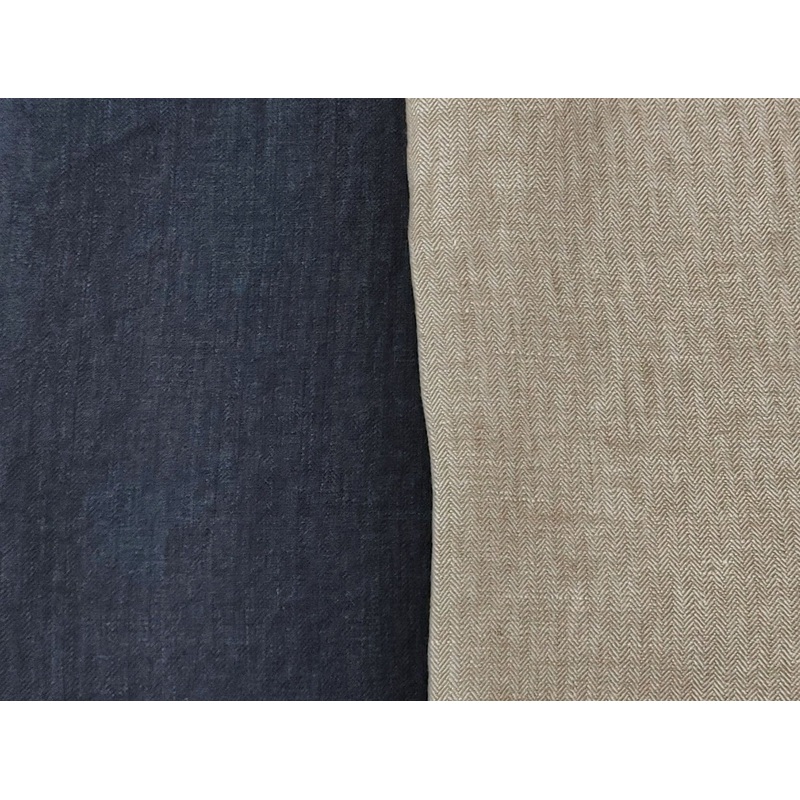 100% Linen Small Herringbone Twill Fabric HBT Chambray 7309 7605 7305 Beige