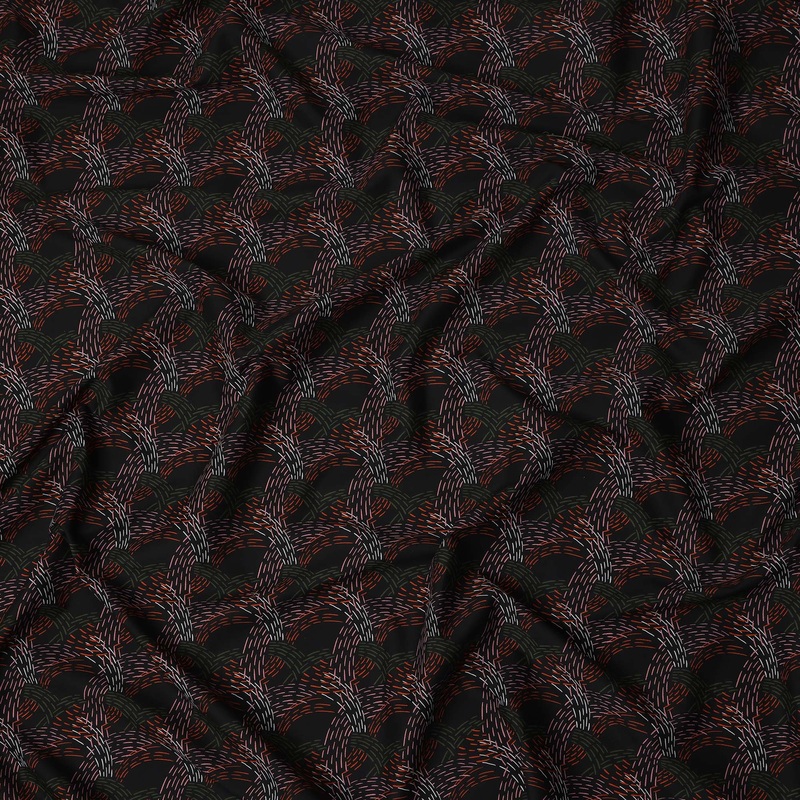 Black Abstract Stitched Printed Premium Spanish 100% Cotton Voile Fabric Soft Lightweight Breathable Apparel Craft Textile 150 Cms Wide, Made in Spain-D27507