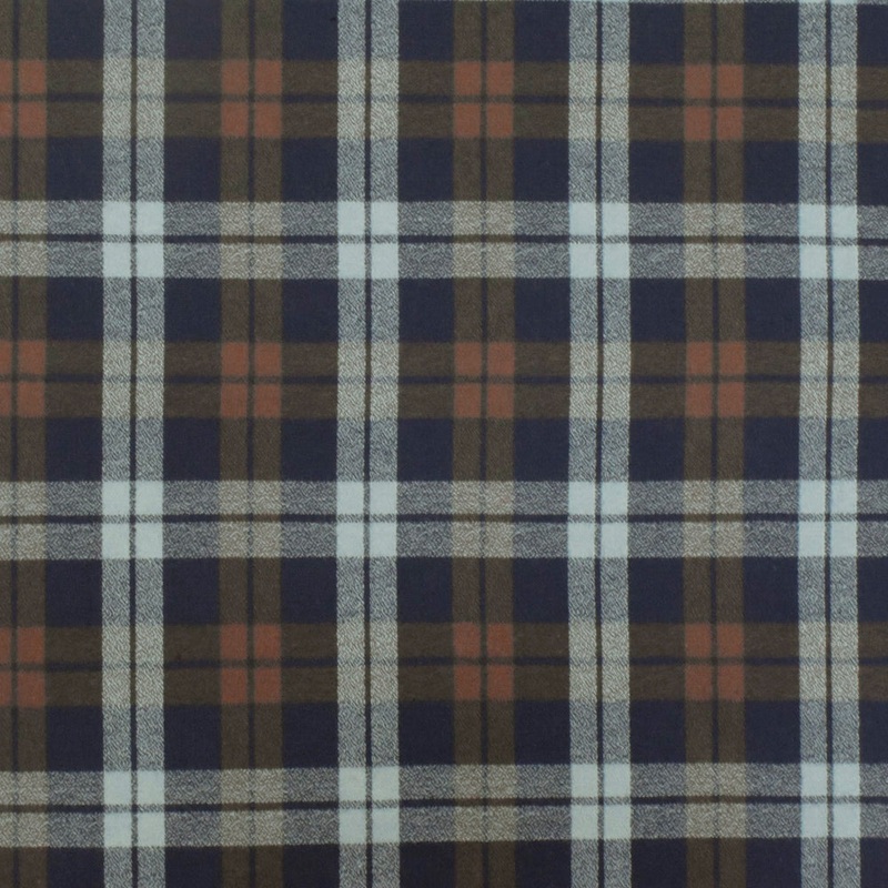Vintage Navy-Brown-Gray Plaid Cotton Momie Woven Fabric