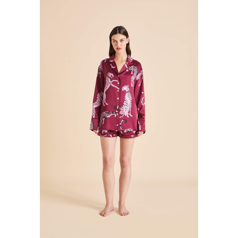 Alba Cherie Red Leopard Pyjamas in Silk Satin