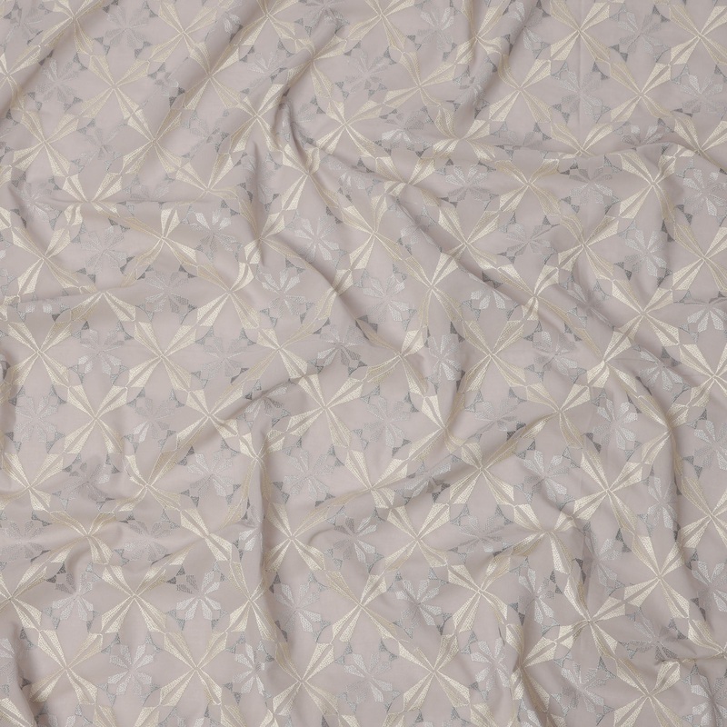 Light Grey Geometric Floral Pattern Cotton Voile Embroidery Fabric, 110 cm Width, Made in India-D24679