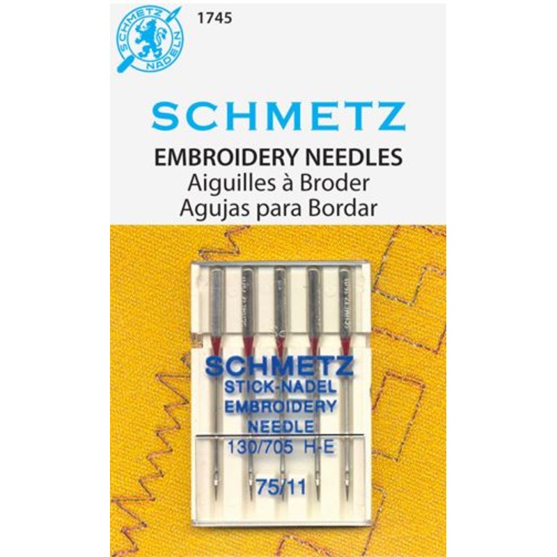 Schmetz 5pk Size 75/11 Embroidery Sewing Machine Needles 1745 130/705H-E 15x1