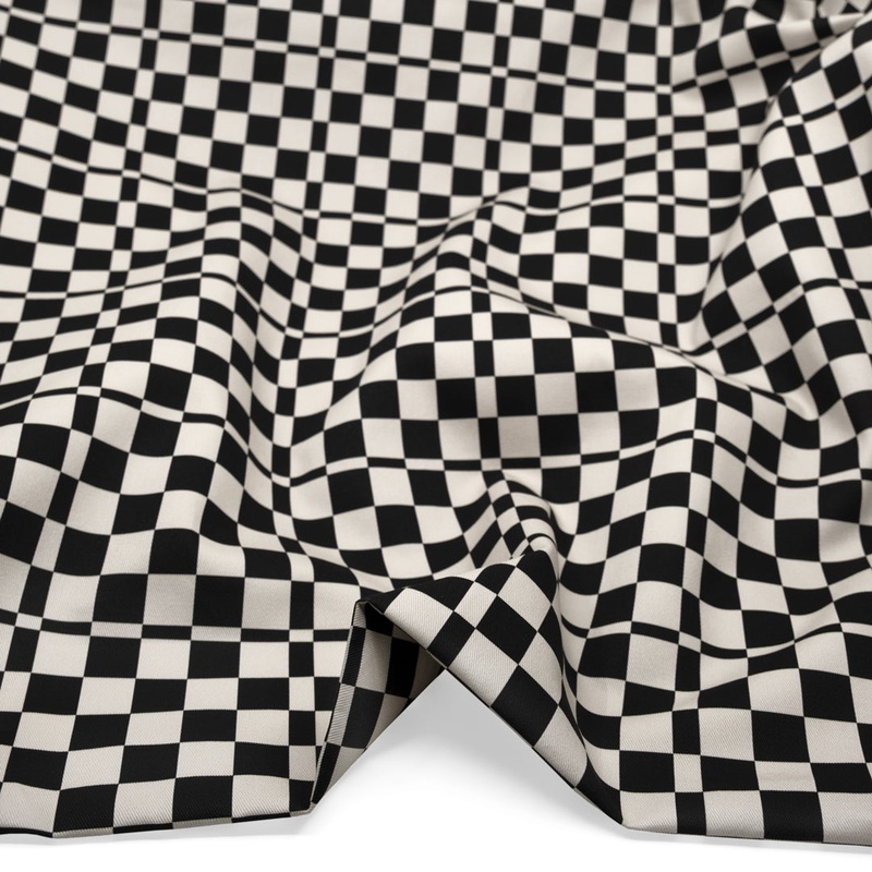 Tile Check Printed Cotton Twill - Black/Ivory