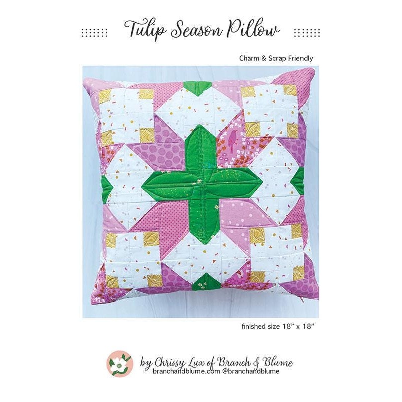 Tulip Season Pillow Pattern, Size is 18" x 18" BNB2501 by Chrissy Lux of Branch and Blume Printed Pattern only
