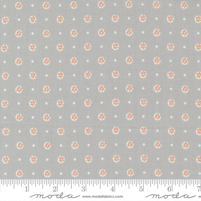 Peachy Keen Posy Polka Grey 29174-12 by Corey Yoder for Moda Sold in 1/2 yard increments cut continuously