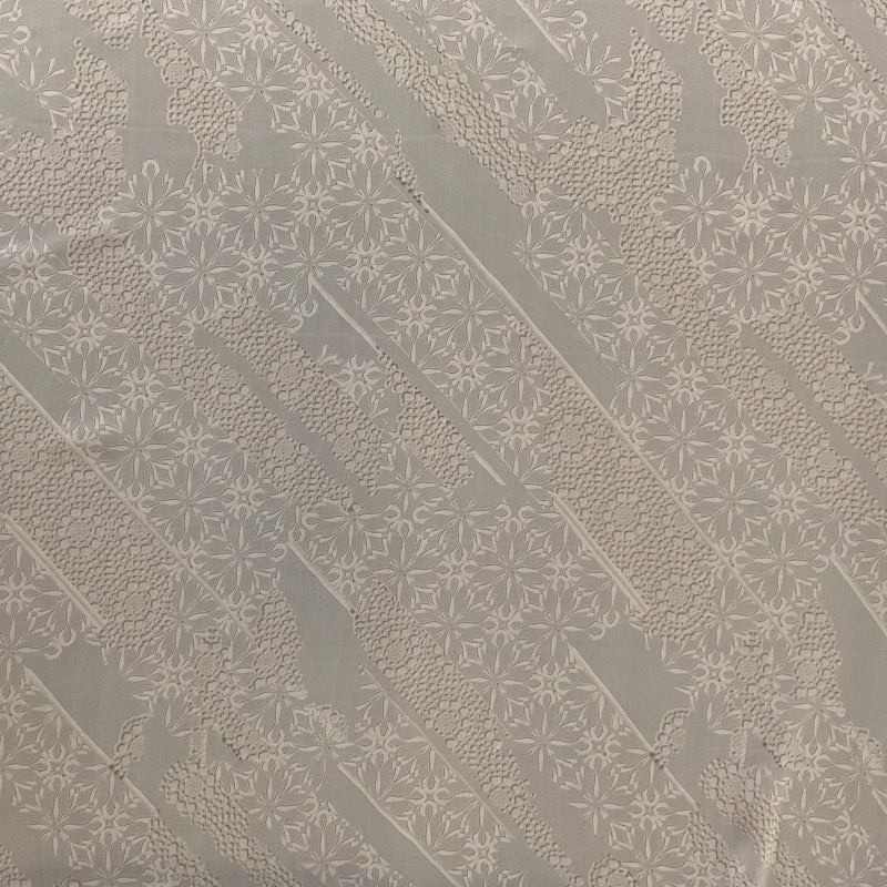 3 3/4 YD PC-Gray-Ivory Pebble Medallion Silk Chiffon Designer Remnant Fabric