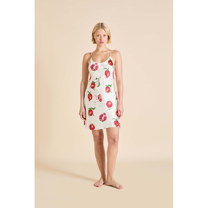 Venus Allegra Ivory Pomegranate Slip Dress in Silk Satin