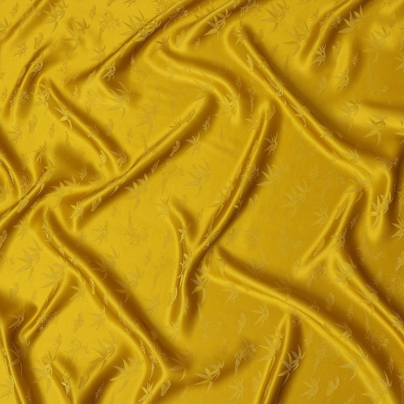 South Korean Silk Satin Jacquard Fabric with Bamboo Design in Vibrant Yellow 110 cm Width-D20347