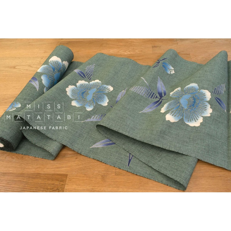 Shokunin Collection Hand-printed Chusen Japanese Yukata Fabric - Peony green