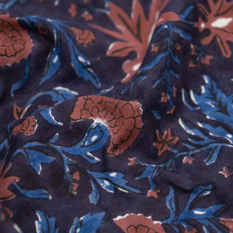 Tapestry Block Printed Organic Cotton Batiste - Raven/Rosewood/Ocean