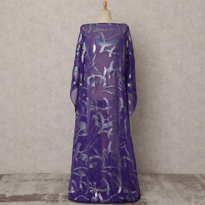 Purple Somali Silk Chiffon Dirac Fabric with Metallic Lurex, 3.5 Meters, 140 cm Wide, South Korea-D22085