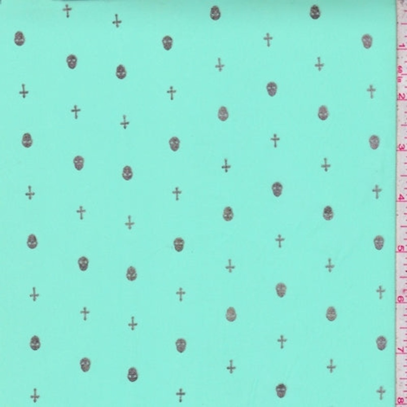 Seafoam/Gold Mini Skull/Cross Georgette Fabric