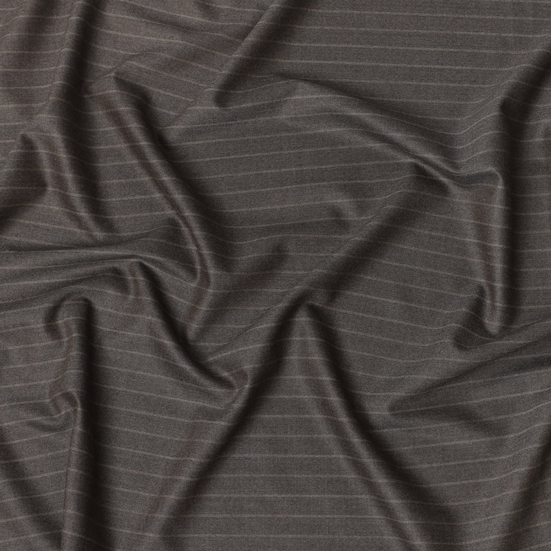 Ash Brown Pinstripe Premium Super 140s Italian All Wool Suiting Fabric by CARLO BARBERA, Width 150 Cms, 3.750 Mtrs, Made in Italy-D26563