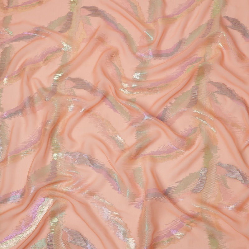 Peach Multicolor Abstract Silk Chiffon Fabric with Metallic Lurex 110 Cms Width South Korea-D24983