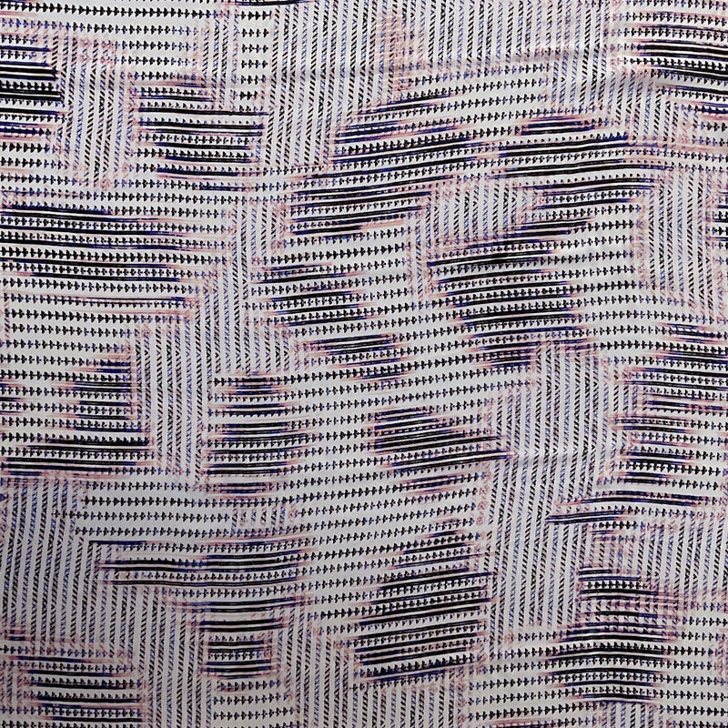 3 1/2 YD PC-White-Pink-Blue-Black Abstract Patches Silk Chiffon Designer Remnant Fabric