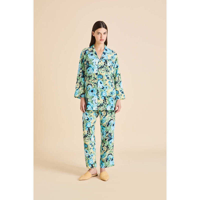 Casablanca Jardin Blue Floral Pyjamas in Silk Crpe de Chine