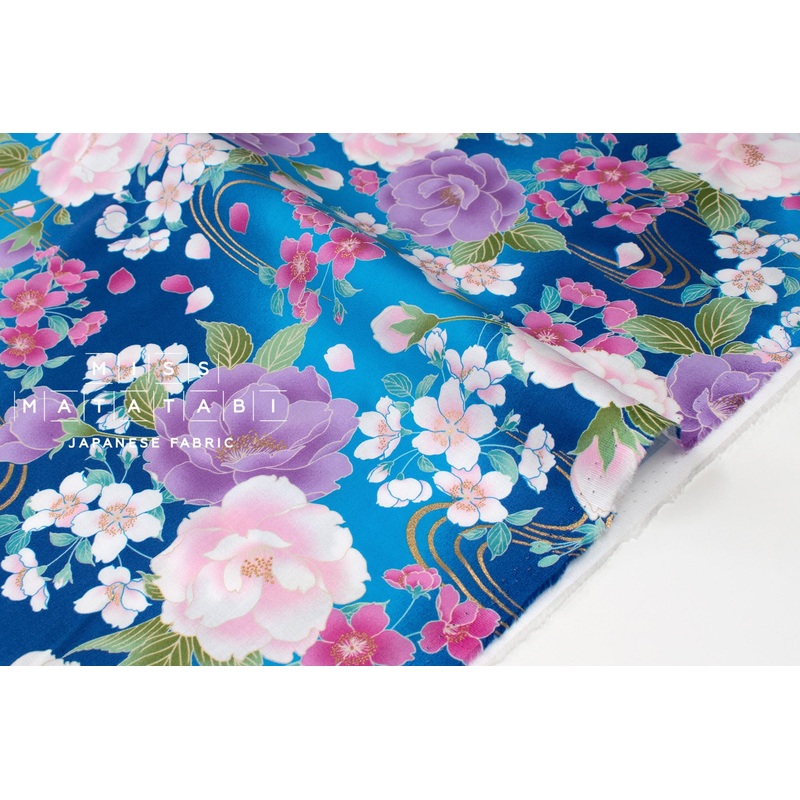 Showa Floral - blue, metallic gold