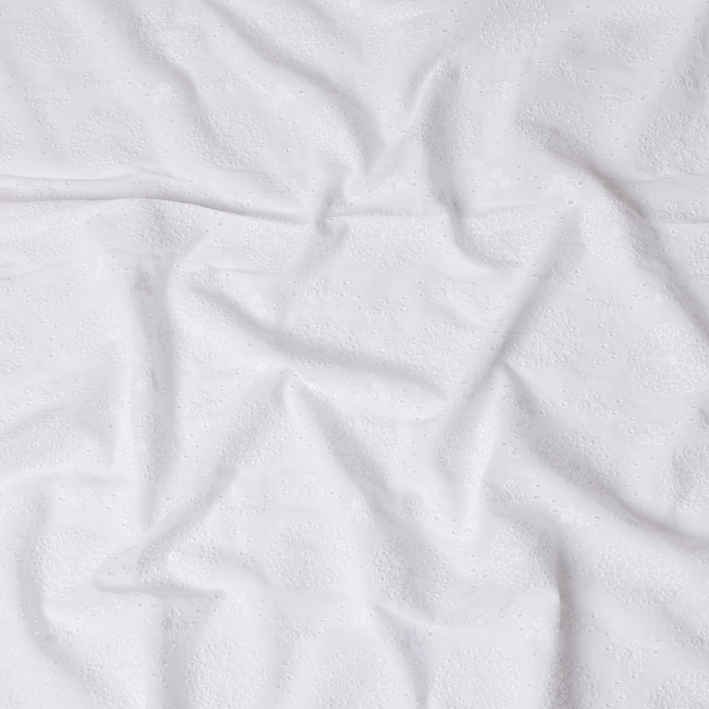 White Cotton Voile Embroidery Fabric with Intricate Floral Pattern 110 cm Width-D21548