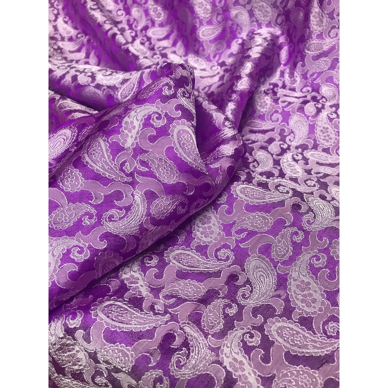 Purple Paisley Silk - PURE MULBERRY SILK fabric by the yard - Luxury Silk - Natural silk - Handmade in VietNam- Silk with Design