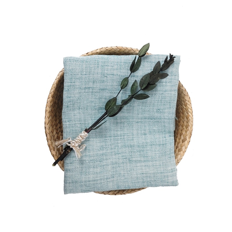 100% Linen Fabric with Green Melange Yarn & Subtle Woven Stripe 4188 Green(blueish)