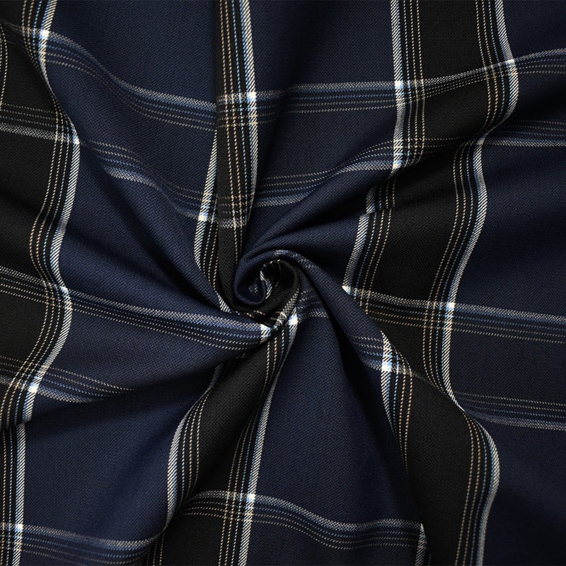 Blue-White-Yellow Poly Wool Japanese Plaid Twill Suiting Fabric