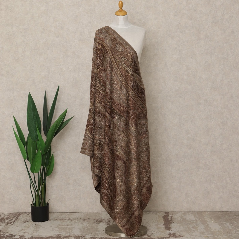 Coffee Brown Paisley Woven Premium Kashmiri Pashmina Shawl 225X110 Cms, Made in India-D27095