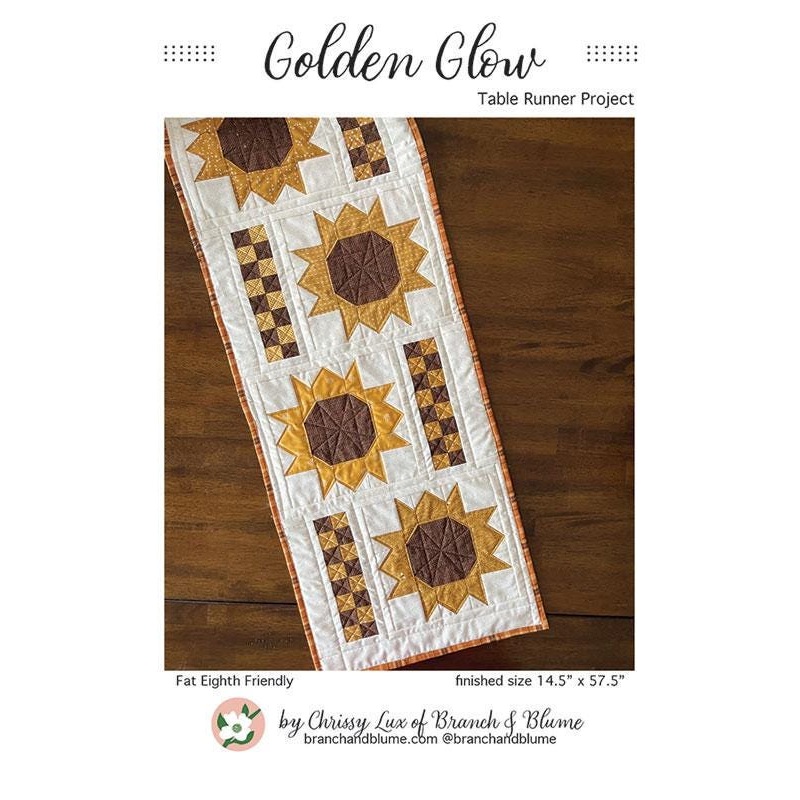 Golden Glow Table Runner Pattern BNB2519 by Chrissy Lux of Branch and Blume 14.5"x 57.5"