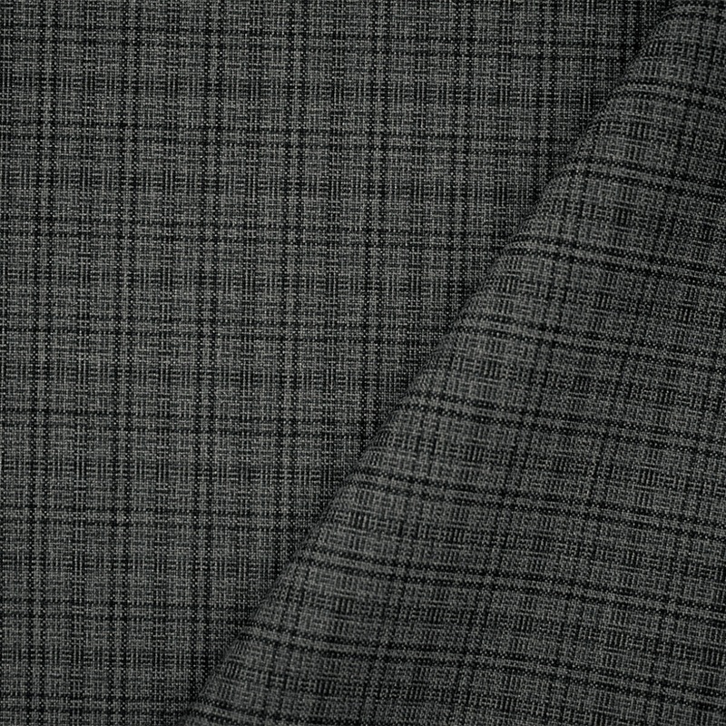 Gray-Black Polyester-Wool Plaid Shirting Woven Fabric