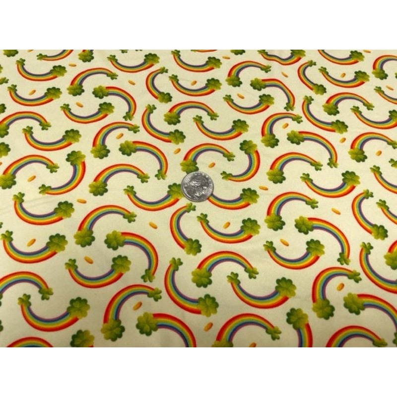 Rainbow Clover St. Patrick's Day DBP Print #715 Double Brushed Polyester Spandex Apparel Stretch Fabric 190 GSM 58"-60" Wide By The Yard